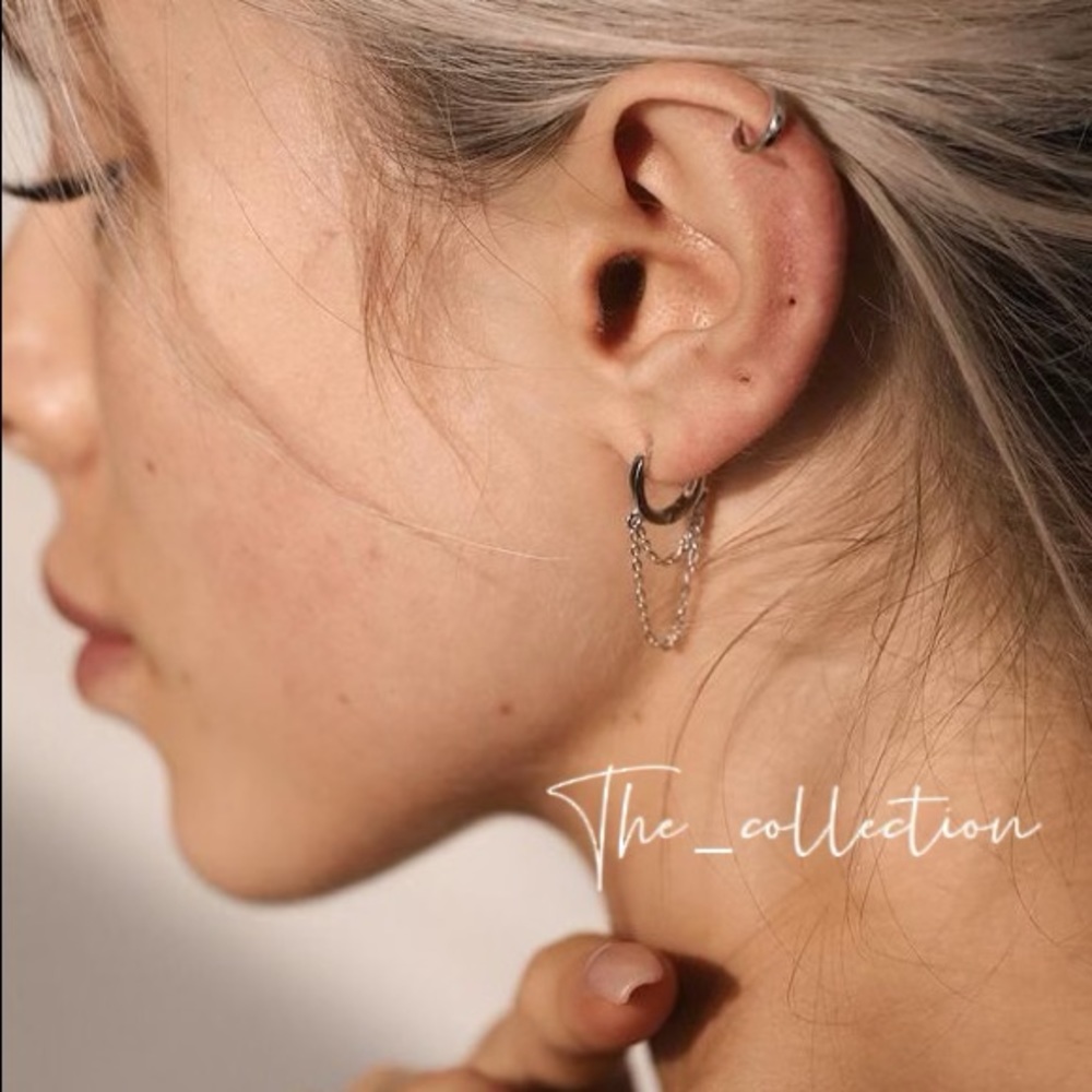 STERLING SILVER DOUBLE CHAIN DRAPE EARRINGS - Picture 3 of 4